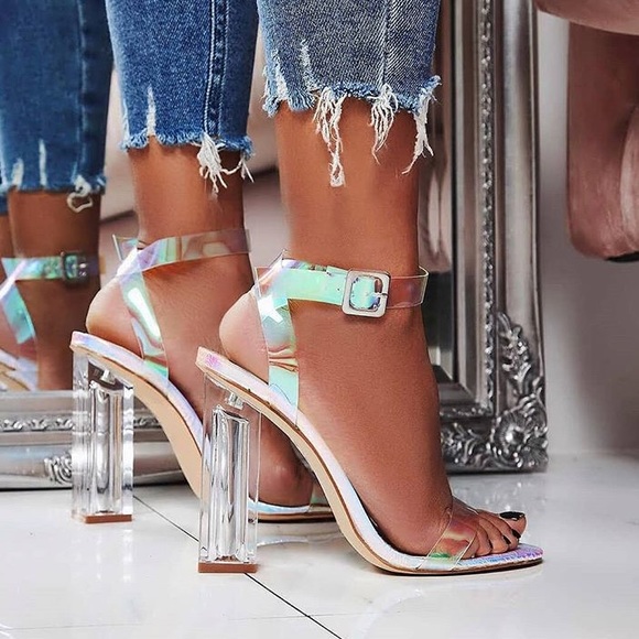 A Mermaid's Epiphany Shoes - Mermaid | Lucite Block Heels in Ice Holo